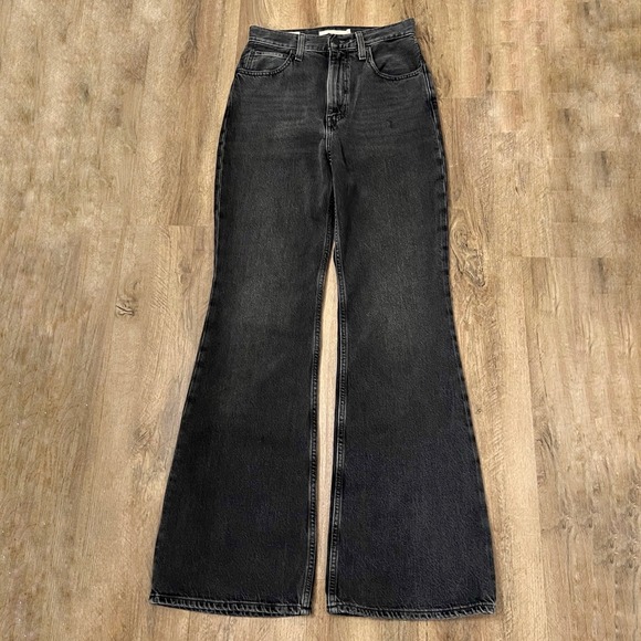 Levis Premium 70s High Flare Jeans Women's Size 25 Black Wash Denim Retro - Picture 1 of 12